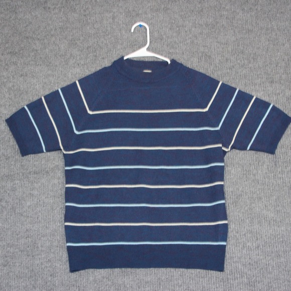 Vintage Grants Mens Striped Short Sleeve Mock Neck Acrylic Knit Sweater Large - Picture 1 of 6